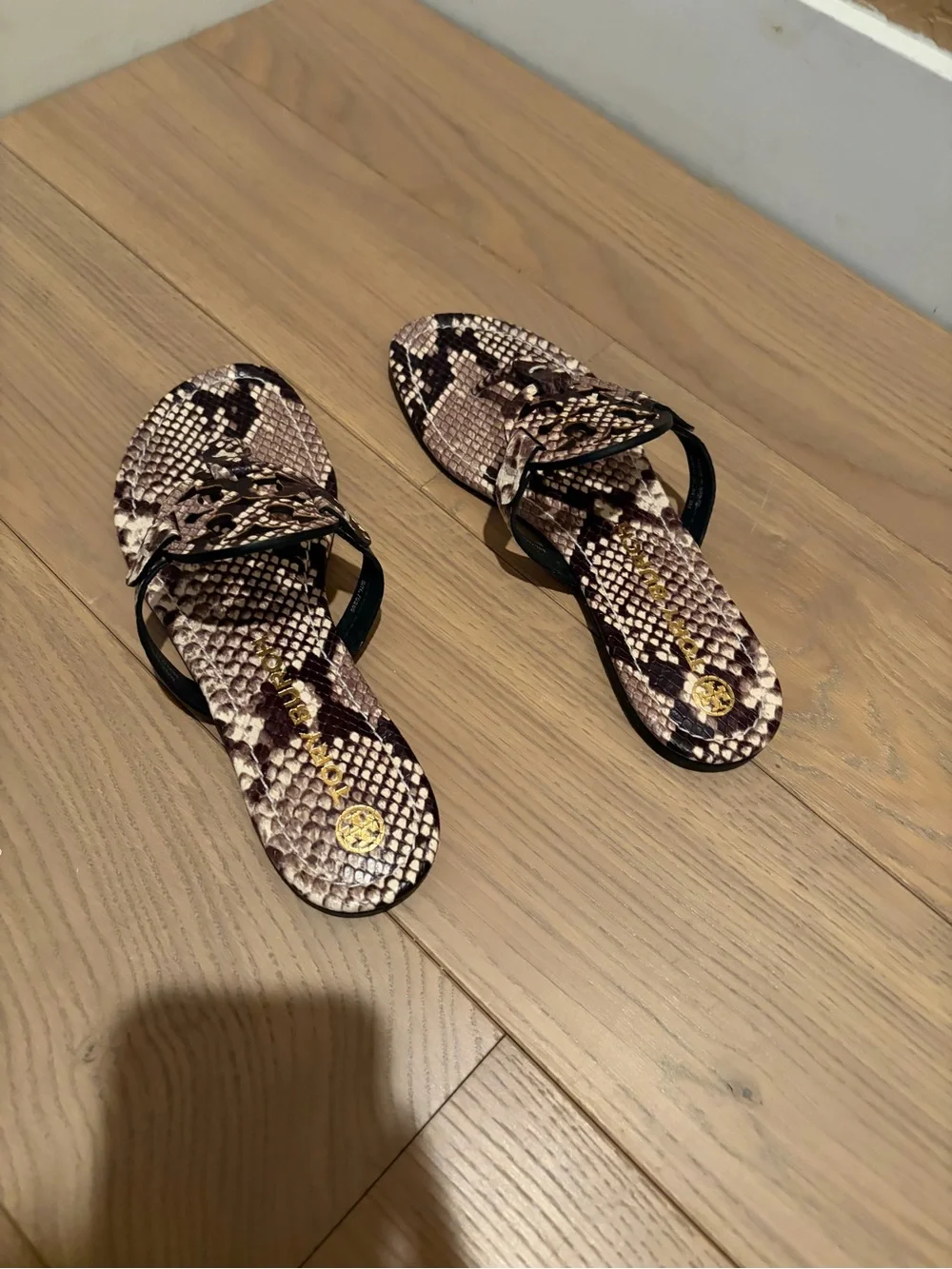 Tory Burch Snakeskin-Print Black and Cream Miller Thong Sandal